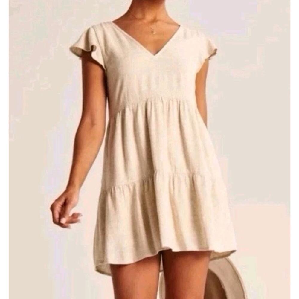 Abercrombie & Fitch Cream Tiered V‑Neck Mini Dress